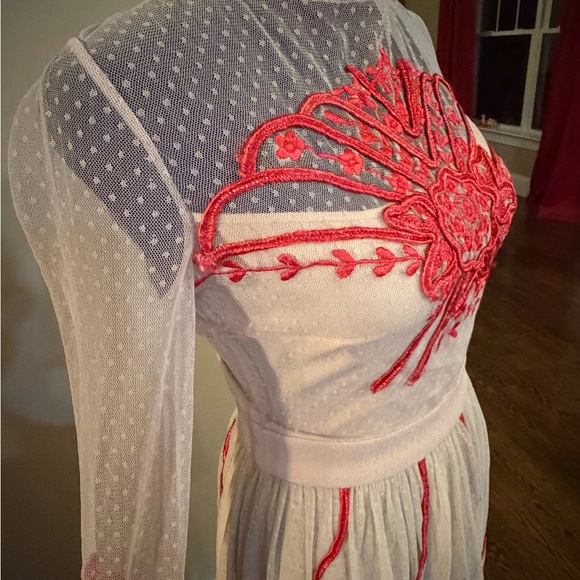 Romantic Nude Alice by Temperly Dress with Red Embroidery - Picture 3 of 11
